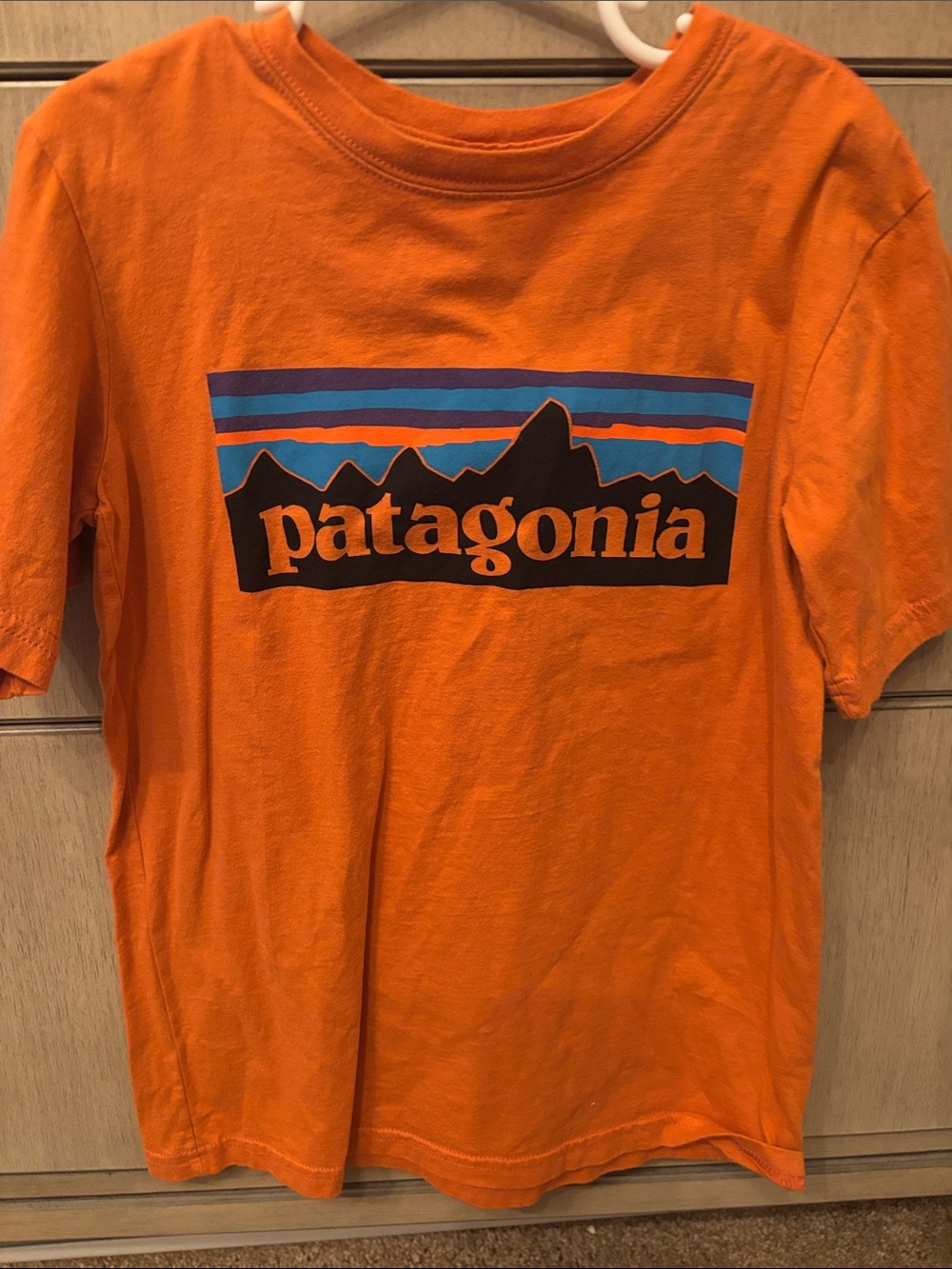 Patagonia Orange Tee with Mountain Logo Youth 7/8